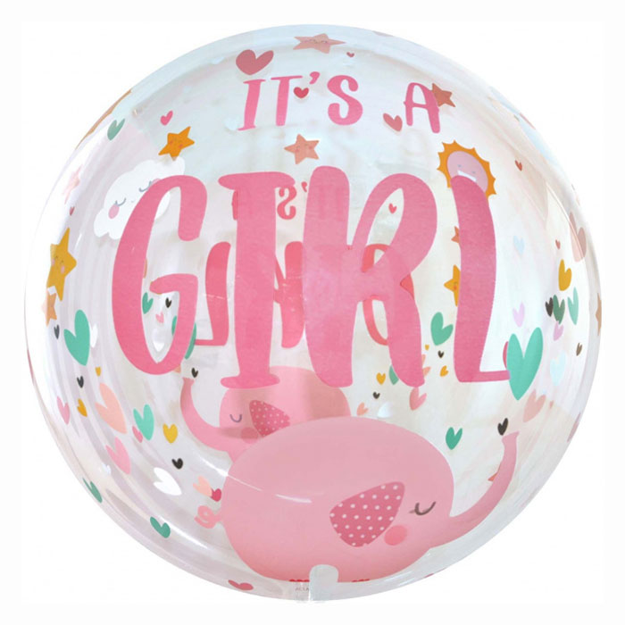 Шар сфера 18 FA 3D Deco Bubble «It's а Girl, Розовый слон», прозрачный с гелием арт.518008
