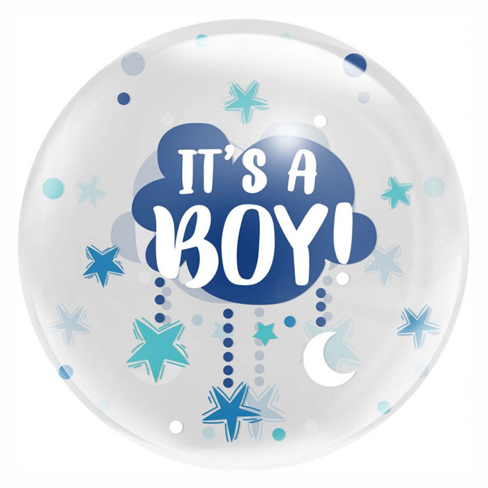 Шар сфера 18 FA 3D Deco Bubble «It's а Boy, Синее облако», прозрачный с гелием арт.518009