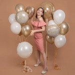 Шар фольга FA18 круг «С ДР! Роскошь, конфетти», бежевый, с гелием арт.26245