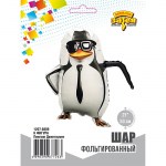 Шар фольга К21 Пингвин в шляпе с галстуком с гелием арт.518200